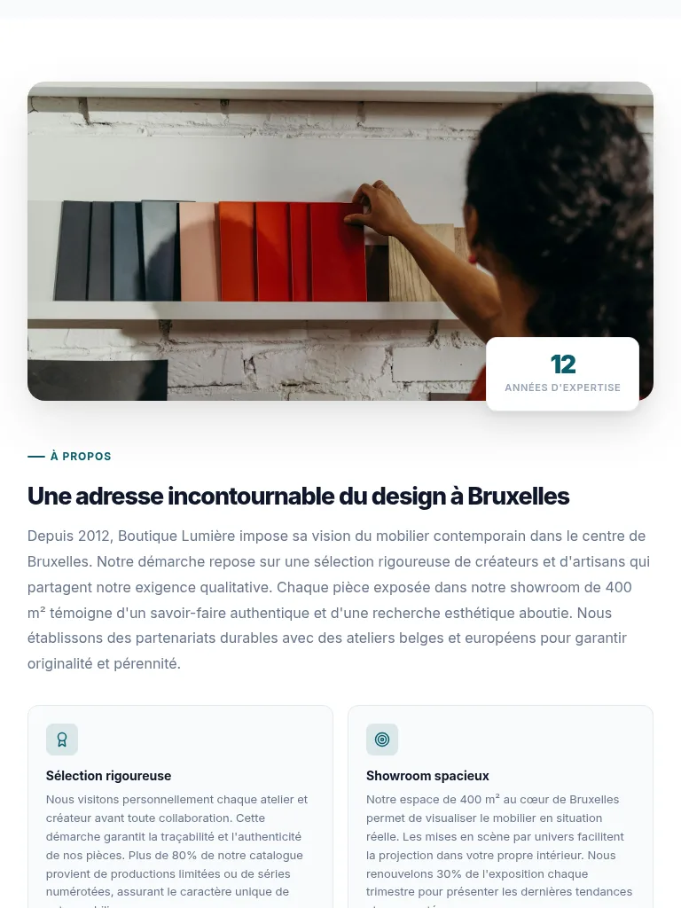 À propos / Équipe — exemple en production